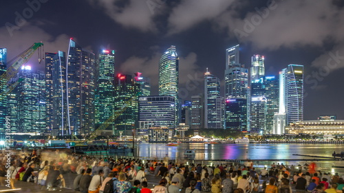 Photography Light and Water Show along promenade in front of Marina Bay Sands timelapse hyperlapse