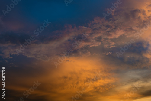 Fototapeta Naklejka Na Ścianę i Meble -  Beautiful twilight sky with orange and blue colour dramatic cloud.