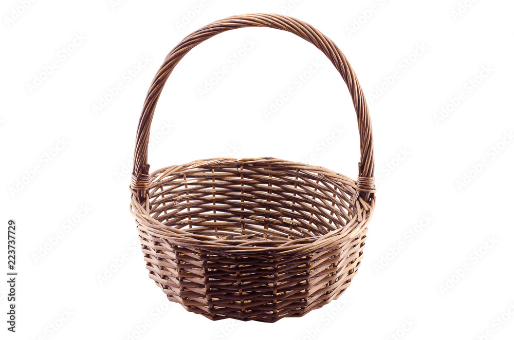 Wicker basket with a white background