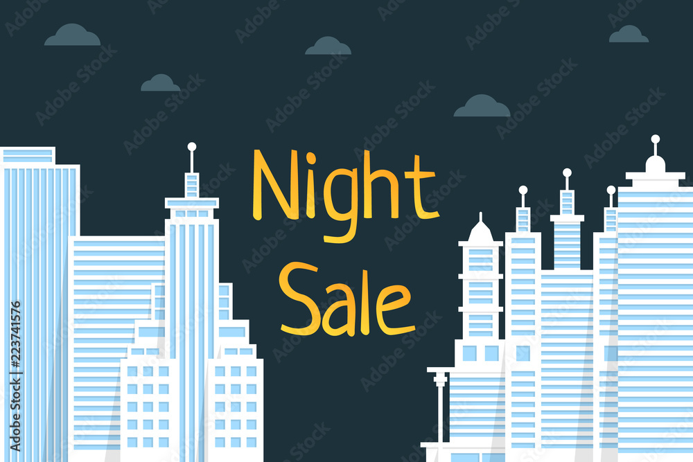 Fototapeta premium night sale with flat style city