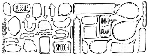 Hand drawn set of speech bubbles. Element speak for design. Comic style.Isolated in white.