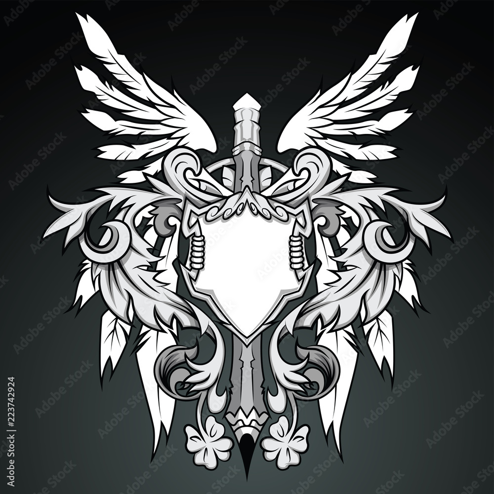 Fototapeta premium heraldic shield with wings and wings