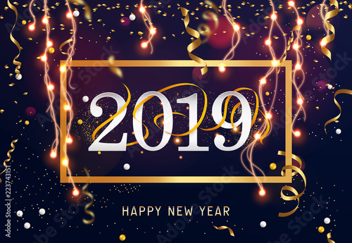 New Years 2019. Happy New Year greeting card. 2019 Happy New Year background.