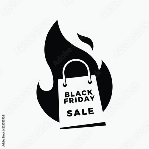 black friday sale social media post flat vector illustration of shopping bag fire