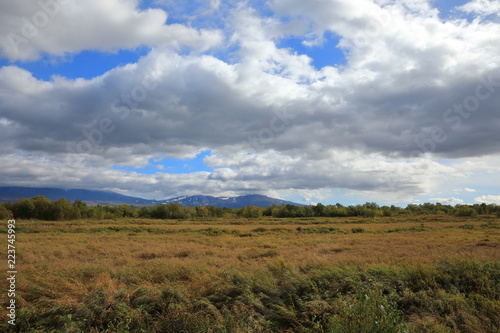 landscape with blue sky and clouds