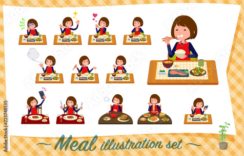 flat type Store staff red uniform women_Meal