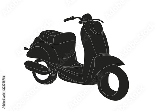 moped stands drawing silhouette, vector