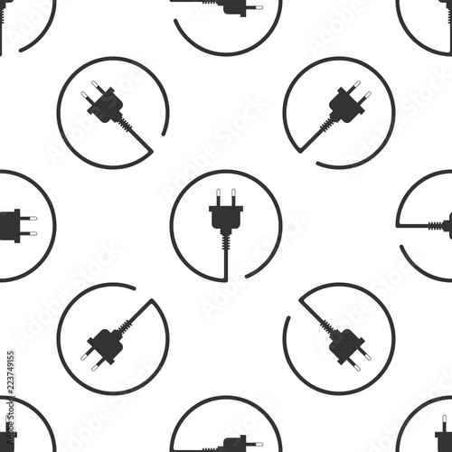 Electric plug icon seamless pattern on white background. Concept of connection and disconnection of the electricity. Flat design. Vector Illustration