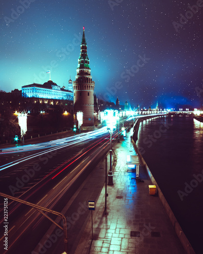 Canvas Print night view of kremlin in moscow russia