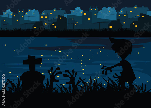 graveyard at riverside at nights backgrounds vector illustration