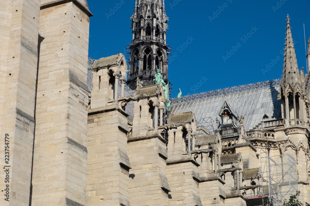 Architectural detail of Notre-Dame cathedral in Paris Architectural detail of Notre-Dame cathedral in Paris