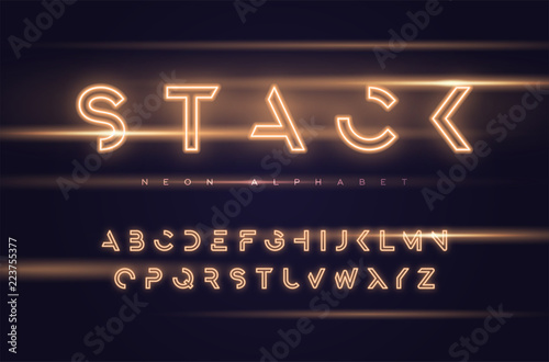 Vector neon futuristic display typeface, font, alphabet