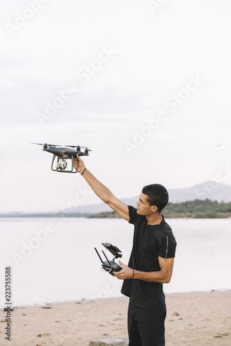 Drone pilot working