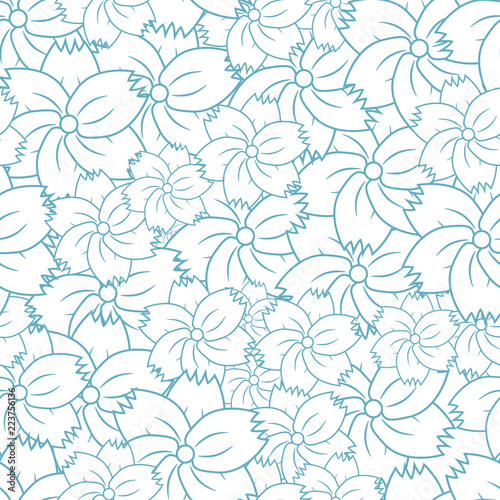 Seamless floral pattern. The background consists of contours of flowers. Blue.