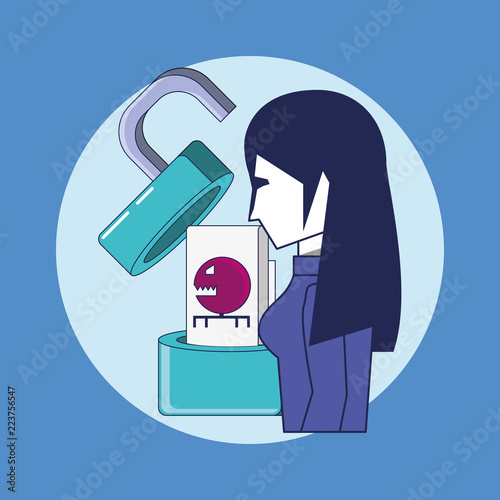 padlock with woman privacy data