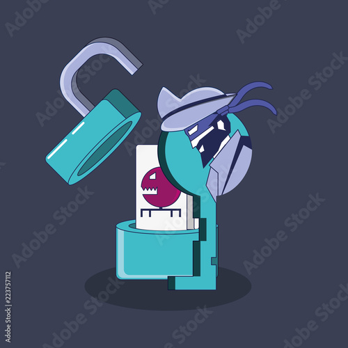 padlock with pirate privacy data