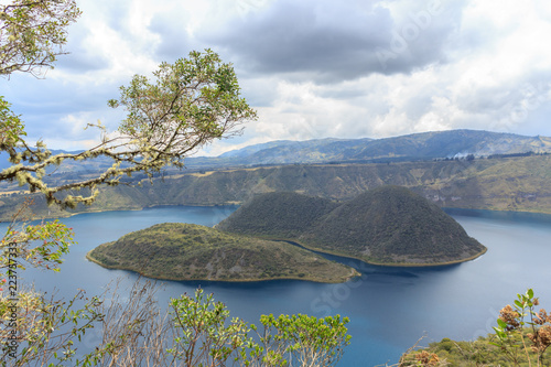 Views on the hike around vulcano lake cuicocha close to otavalo, ecuador