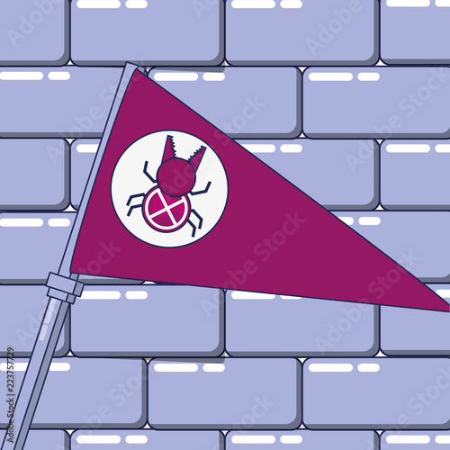 flag with bug and wall