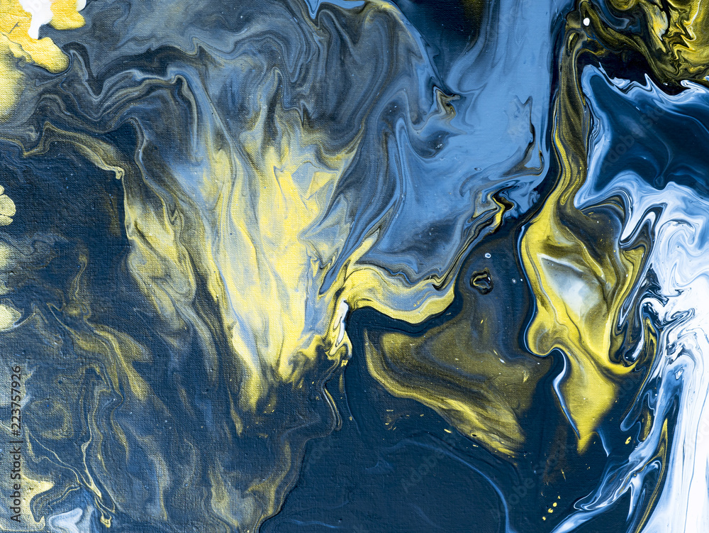 Obraz premium Blue and gold abstract hand painted background