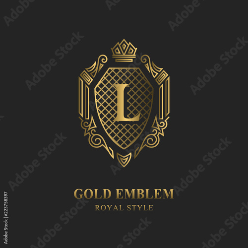 Royal monogram design. Luxury volumetric logo template. 3d line ornament. Emblem with letter L for Business sign, badge, crest, label, Boutique brand, Hotel, Restaurant, Heraldic. Vector illustration