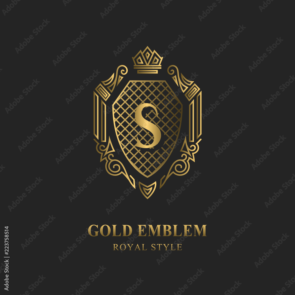 Obraz premium Royal monogram design. Luxury volumetric logo template. 3d line ornament. Emblem with letter S for Business sign, badge, crest, label, Boutique brand, Hotel, Restaurant, Heraldic. Vector illustration