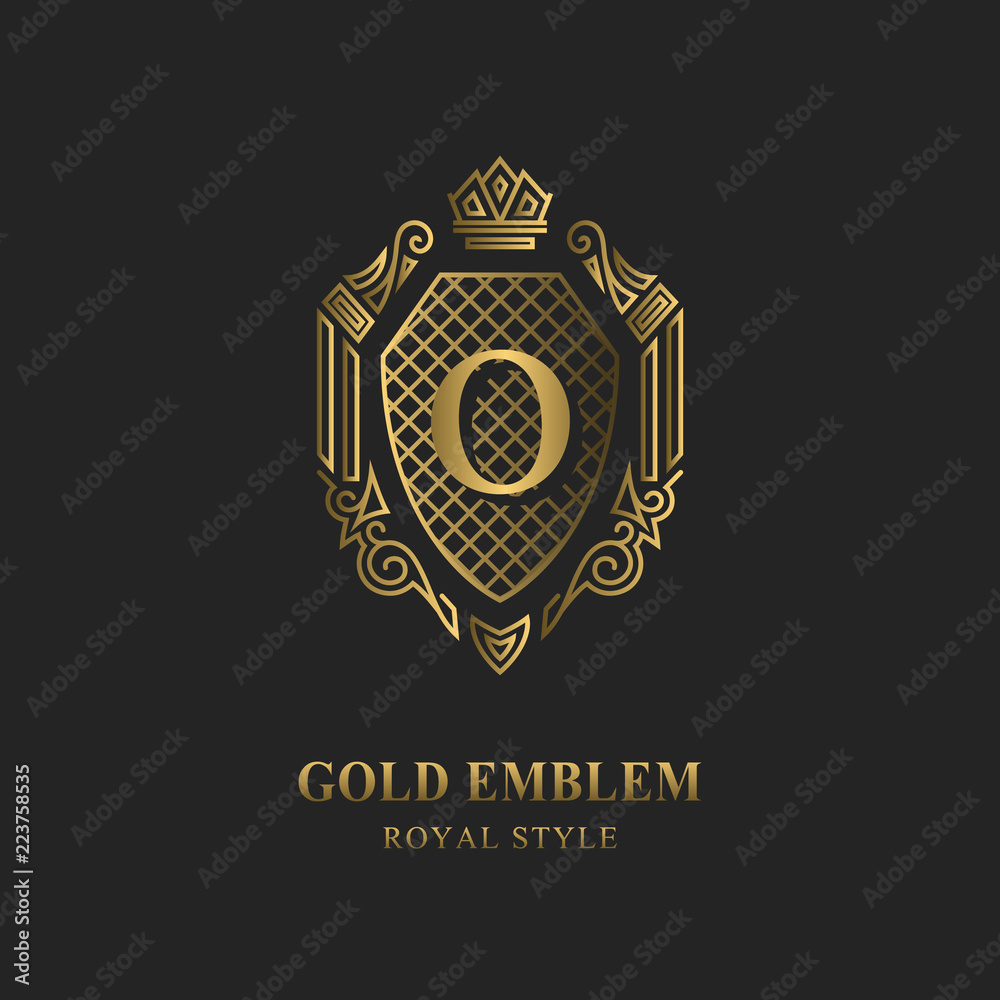 Obraz premium Royal monogram design. Luxury volumetric logo template. 3d line ornament. Emblem with letter O for Business sign, badge, crest, label, Boutique brand, Hotel, Restaurant, Heraldic. Vector illustration