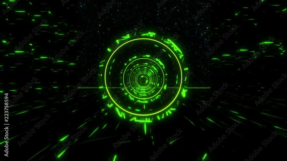 3D Green Sci-Fi Stargate Tunnel VJ Loop Motion Background