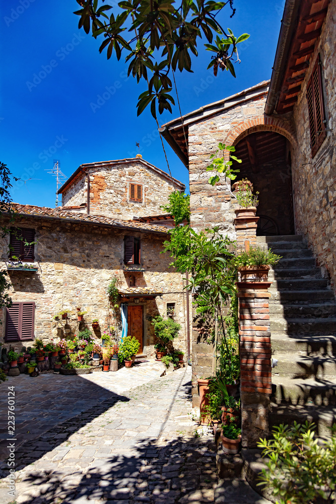 Vue des maisons pittoresques du village de Montefioralle, Toscane, Italie