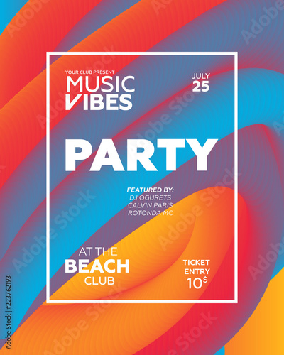 Party poster for night club. Template of invitation for summer party. Modern marble flyer design. Trance, Deep house, electronic, silent party. Eps10 vector template.