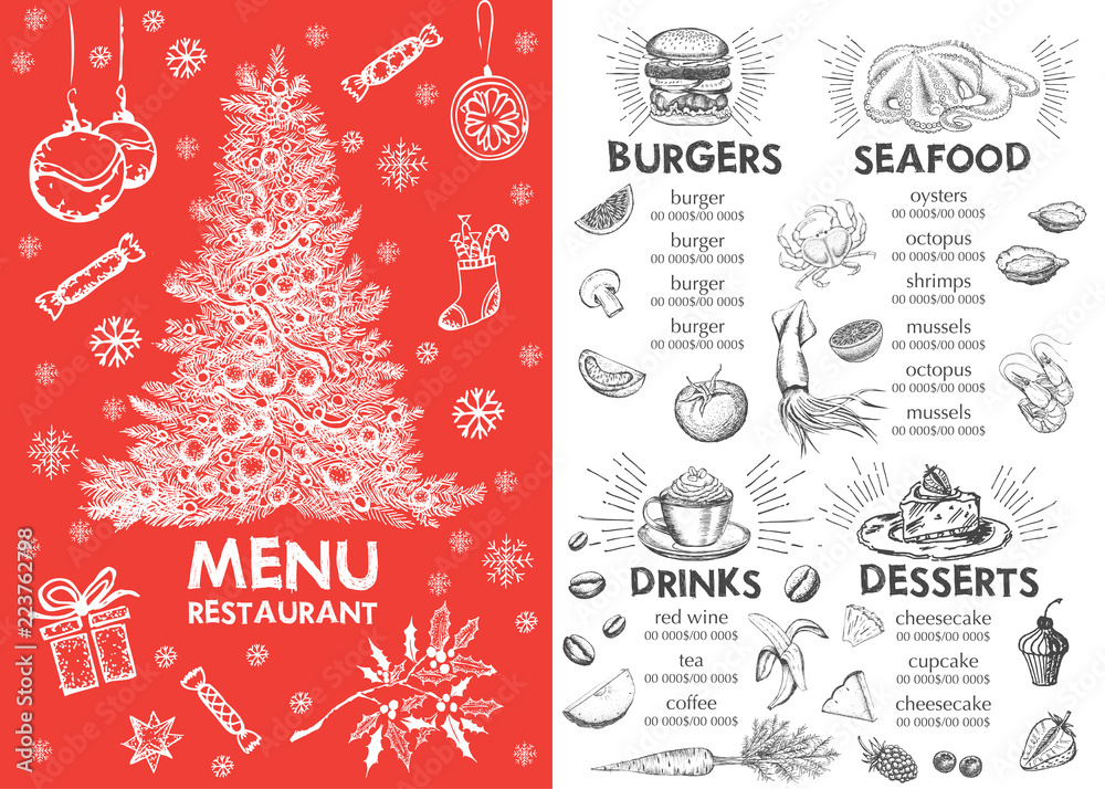 Christmas menu. Restaurant menu.