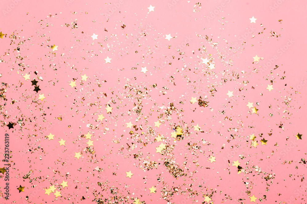 Pink festive confetti background. Bright background for celebration  birthday. Stock-Foto | Adobe Stock