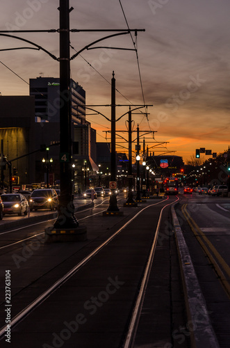 street view in Salt Lake city at Sunset, view of Salt Lake city downtown at sunset. Utah. United States