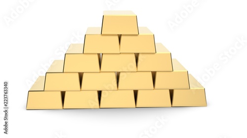 Gold bars pyramid 3D rendering