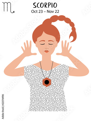 Scorpion to Scorpio of zodiac and horoscope concept, vector art and illustration. Beautiful girl silhouette. Astrological sign as a beautiful women. Future telling, horoscope, alchemy