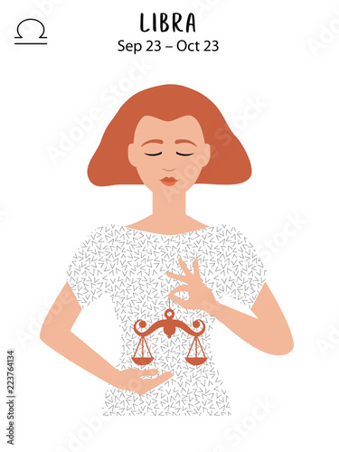 Libra of zodiac and horoscope concept, vector art and illustration. Girl. Beautiful girl silhouette. Astrological sign as a beautiful women. Future telling, horoscope, alchemy, spirituality, occultism