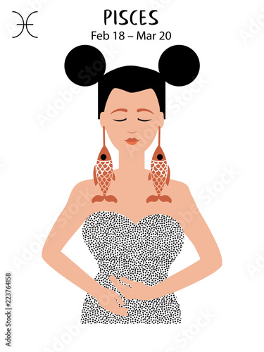 Fish to Pisces of zodiac and horoscope concept, vector art, illustration. Beautiful girl silhouette. Astrological sign as a beautiful women. Future telling, horoscope, alchemy, spirituality, occultism