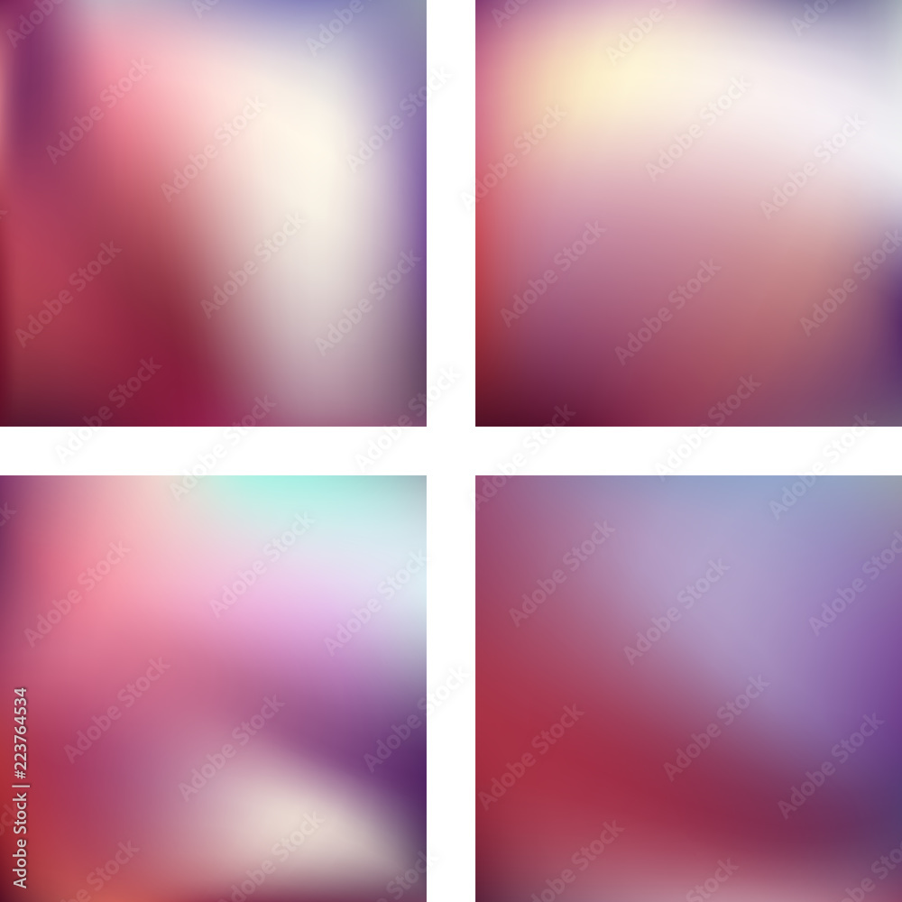 Set with abstract blurred backgrounds. Vector illustration. Modern geometrical backdrop. Abstract template. Pink, purple colors.