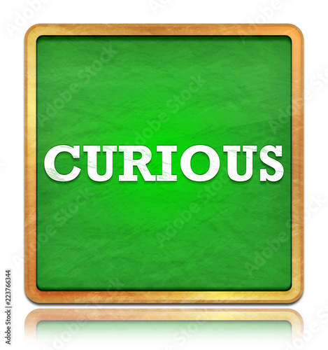 Curious green chalkboard square button photo