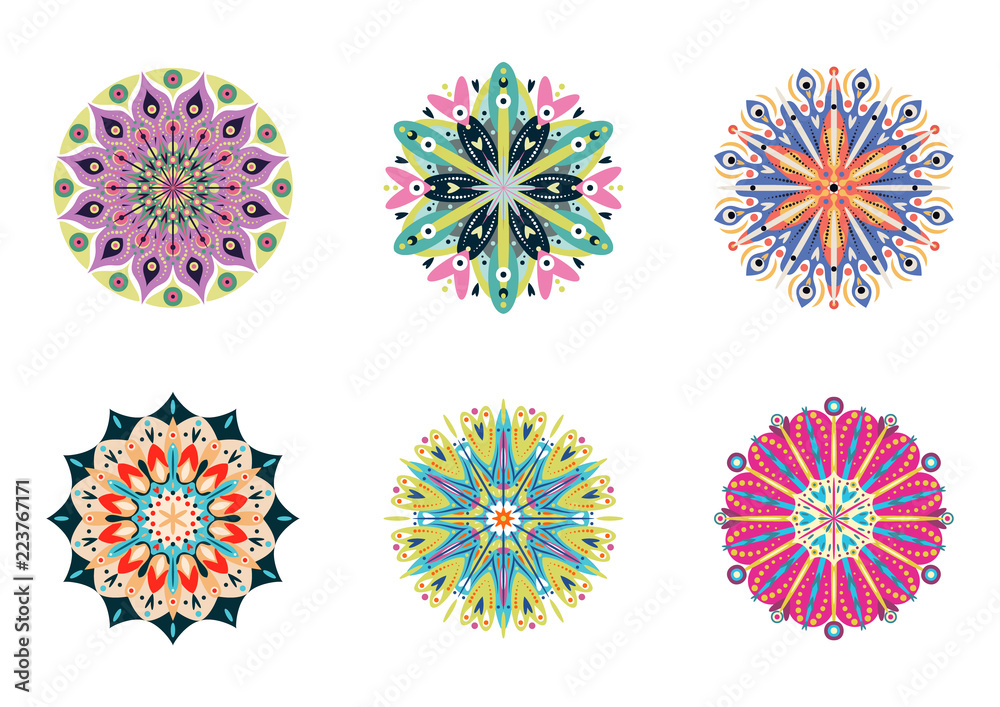 Set of vector mandalas. Colorful ethnic oriental circle folk ornament - obrazy, fototapety, plakaty 