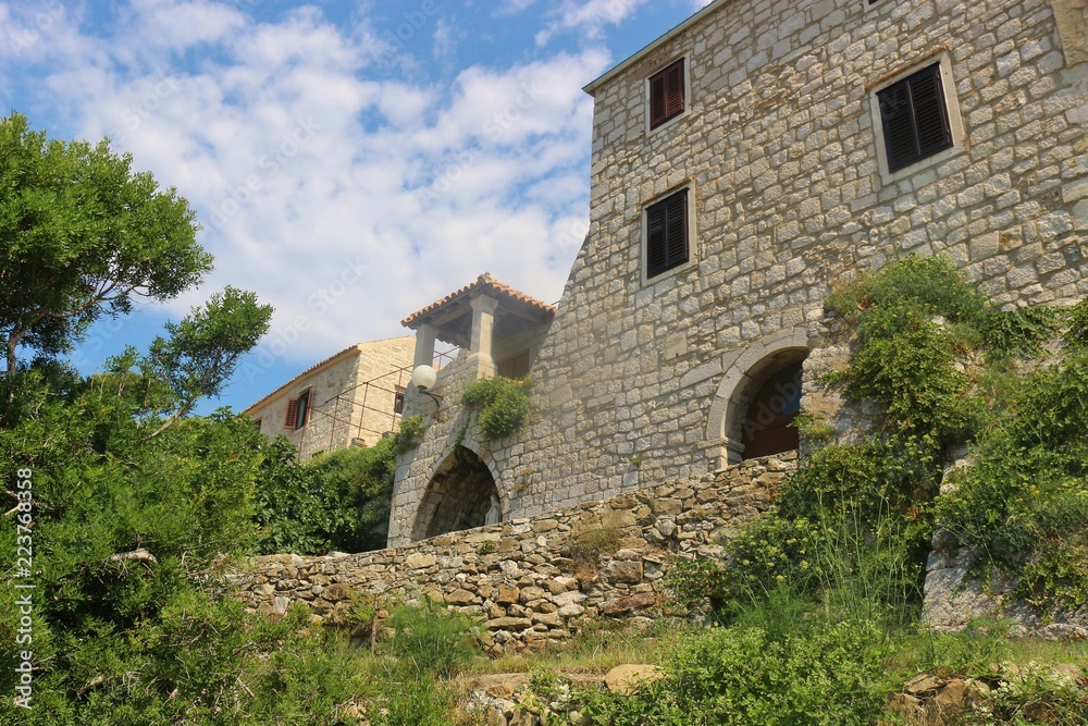 The Franciscan monastery of St. Anthony Abbot in the old town of Rab, Rab island, Croatia. Founded in the 11th century, still inhabited by nuns. South-east Europe.