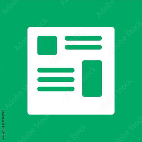 Flat icon white newspaper isolated on green background. News symbol, vector illustration.