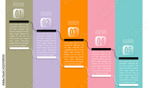 Vector concept infographic for  printed materials, website, promotional materials. Five areas for text with numbered steps.
