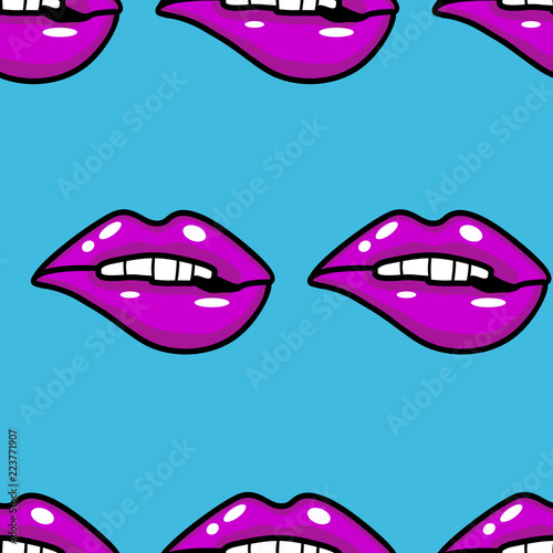 Wallpaper Mural Vector illustration pattern with mouths covered pink lipstick on a blue background Torontodigital.ca
