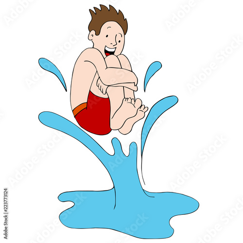 Man Cannonball Jumping Dive Into Water