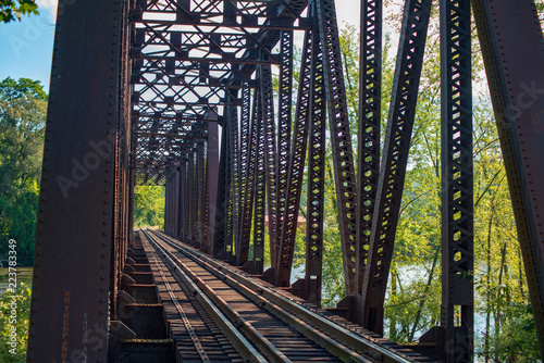 Vintage railway trestle bridge crossing the Allegheny river near Warren