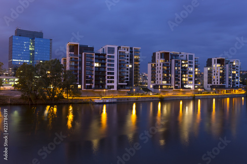 Luxury Living in Prague Marina in the Night  Holesovice  the most cool Prague District  Czech Republic
