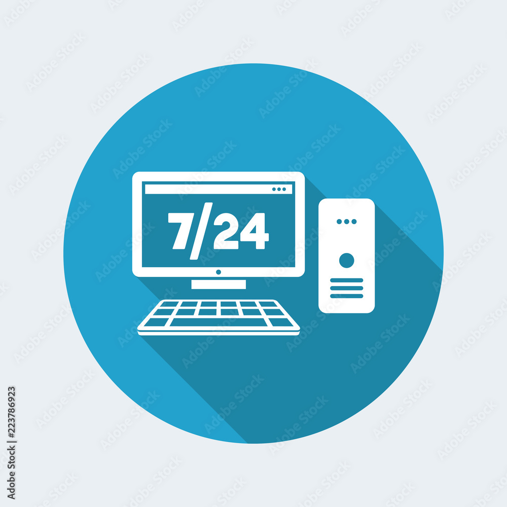 7/24 computer assistance service - Vector flat icon 7/24 computer assistance service - Vector flat icon