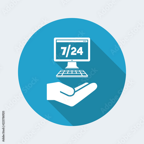 7/24 computer assistance service - Vector flat icon