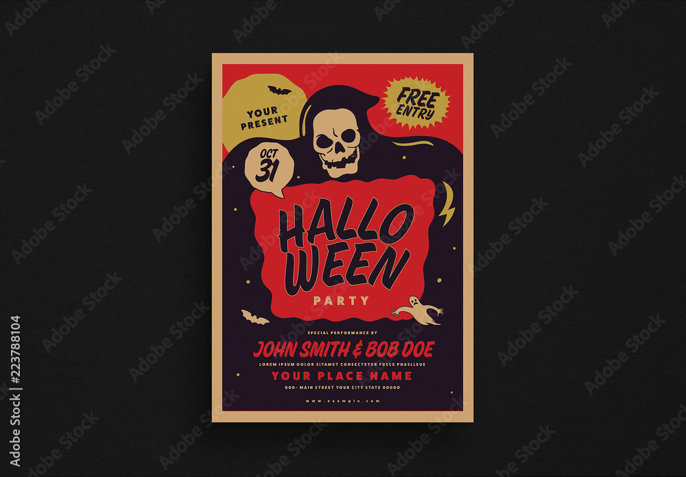 Skeleton Halloween Party Event Flyer Layout Stock Template Adobe Stock