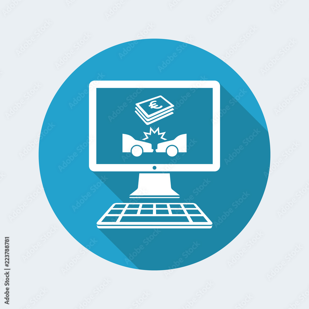 Online insurance payout for car crash - Vector flat icon Online insurance payout for car crash - Vector flat icon